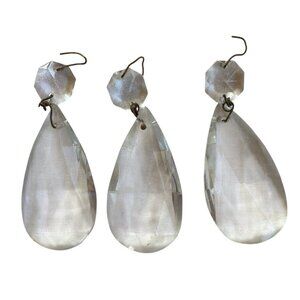 3 Antique Crystal Glass  Prism Lamp Chandelier  3 " Tear Drop Diamond Cut